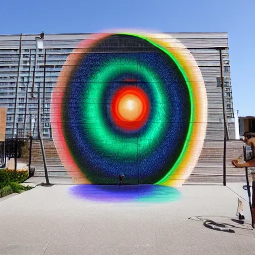 Prompt: an 3 d optical illusion, outdoor art installation, colour hd photography