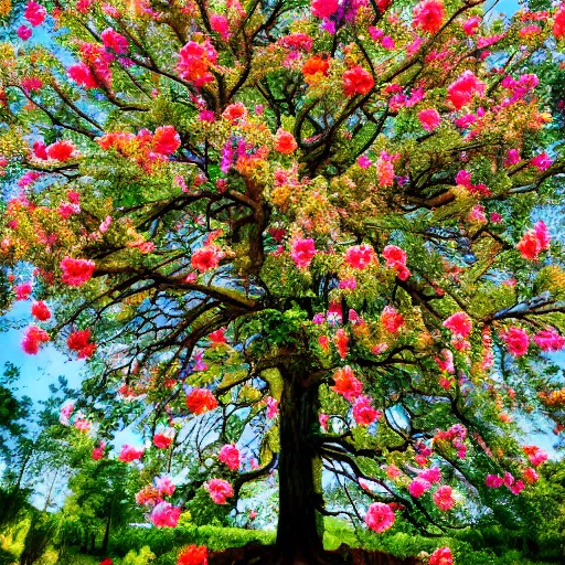 Prompt: a large tree with doughnut flowers, bold natural colors, national geographic photography, masterpiece, 8 k, raw, unedited, symmetrical balance