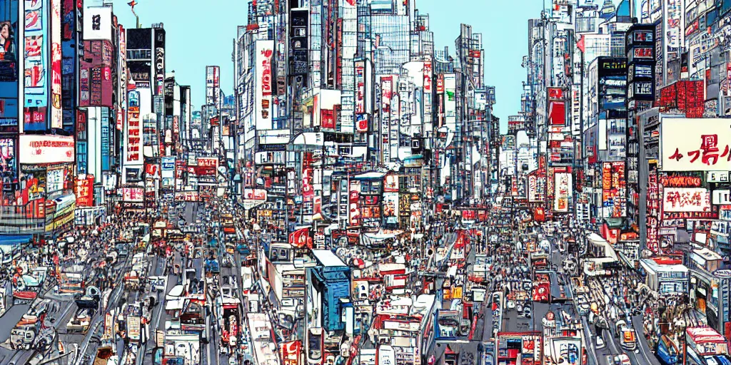 Prompt: ”akihabara drawn in akira style, katsuhiro otomo”