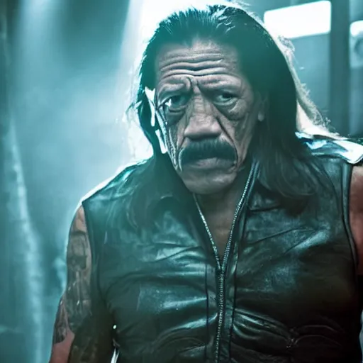 Image similar to Danny Trejo as Machete in Space, ethereal volumetric light, sharp focus