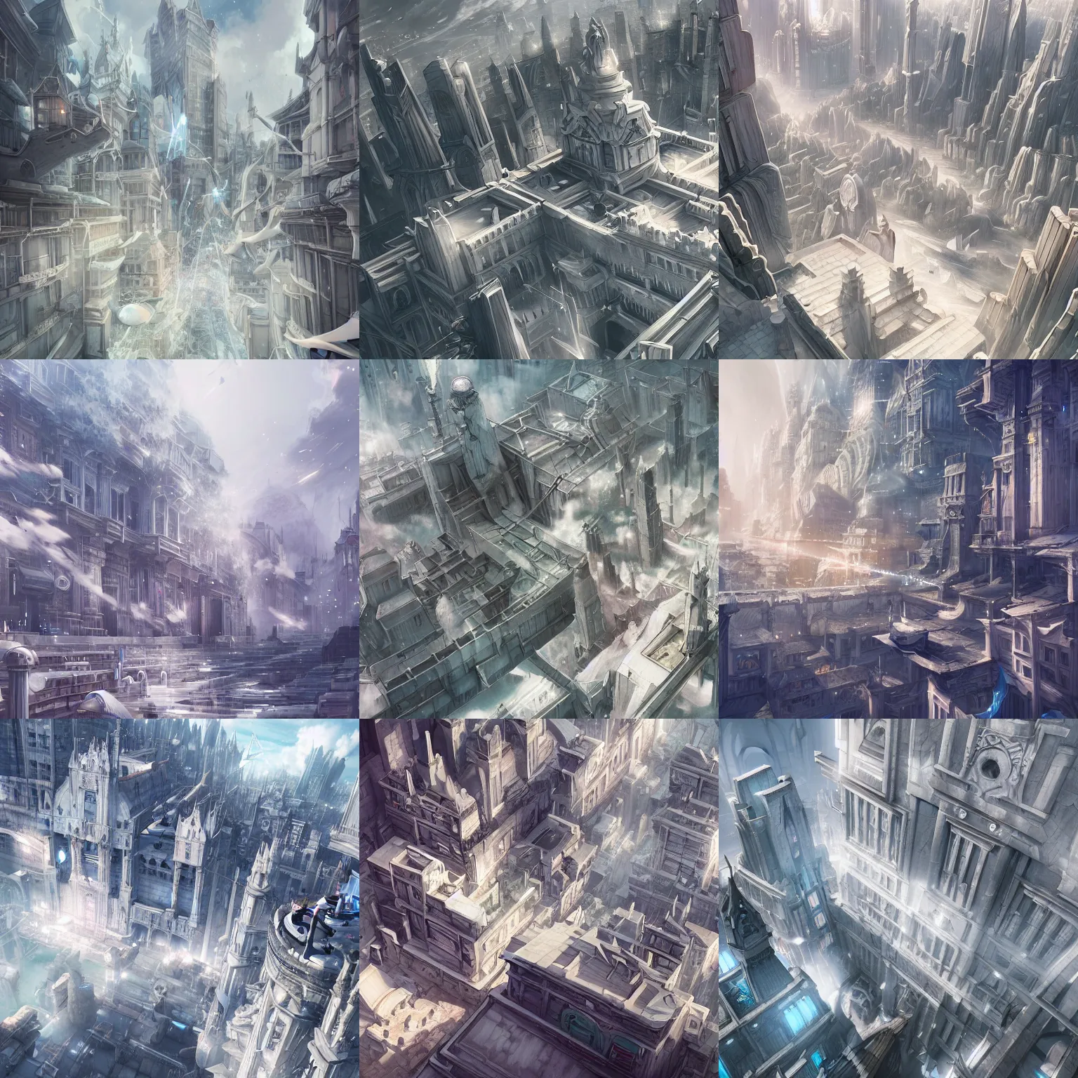 Prompt: city, fantasy, town, metropolis, isekai, white marble, white stone, fantasy art, sharp, unreal engine, hyper detailed, anime style, by wlop