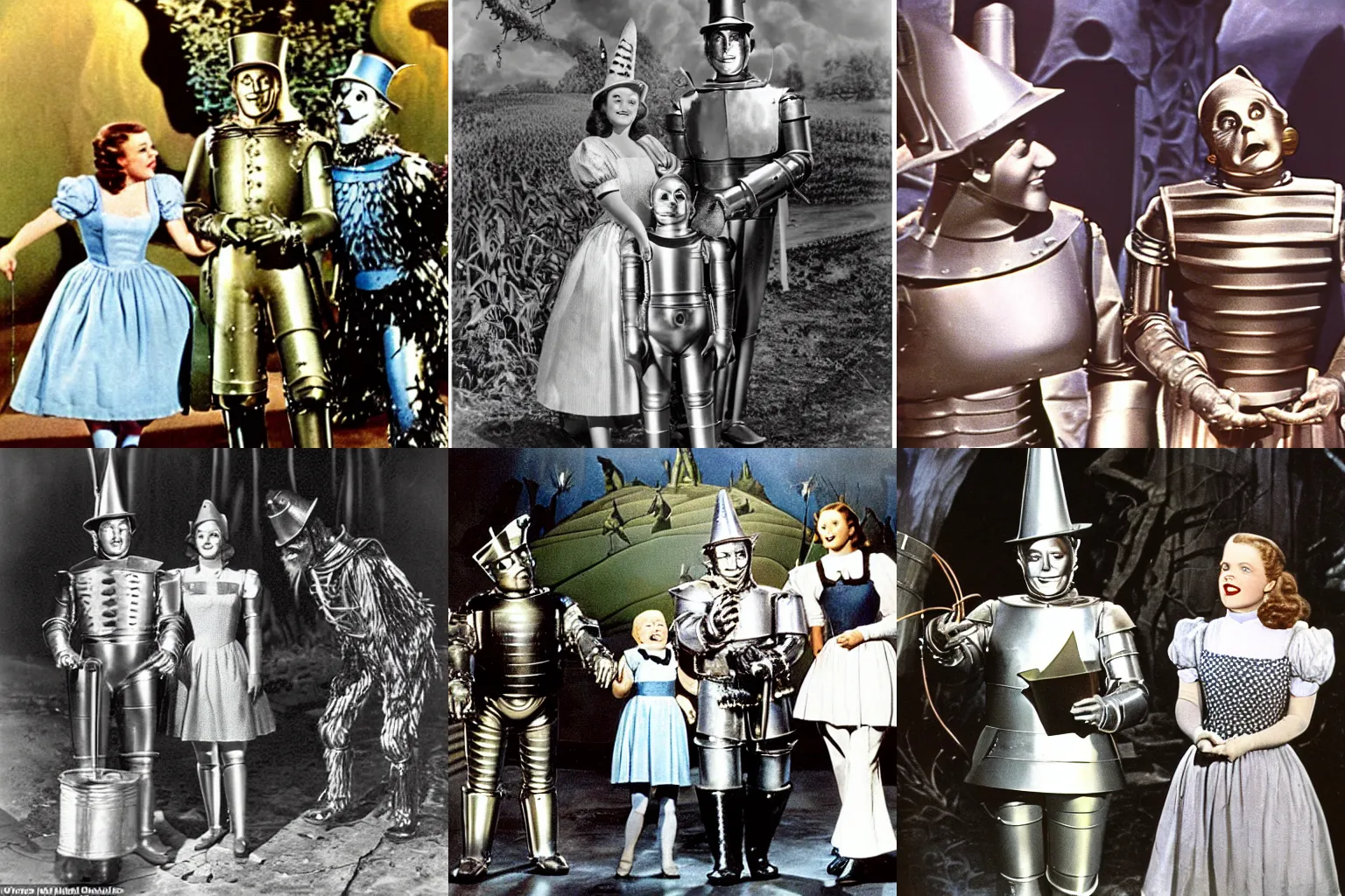 Prompt: The Wizard of Oz behind the scenes with The Tin Man, full color production photograph from 1939