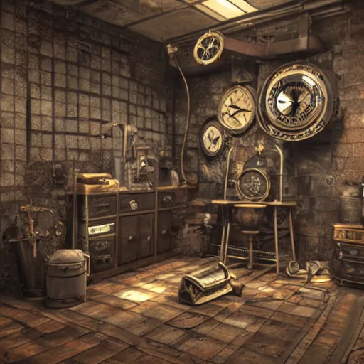 Image similar to steampunk room from year 2 4 5 5 octane render