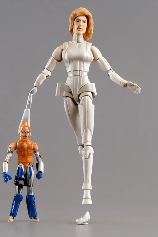 Image similar to 1 9 8 6 kenner female action figure, 5 points of articulation, perfect human female proportions, sci fi, 8 k resolution, high detail, front view, t - pose, space, star, he - man, gi joe, he man, warhammer 4 0 0 0