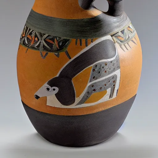 Image similar to vase work vase art of a Kangoroo in a vase , greek art, fragmented clay firing Greek vase of a Kangoroo