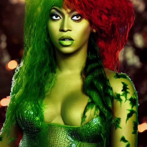 Image similar to stunning awe inspiring beyonce as poison ivy, movie still 8 k hdr atmospheric lighting