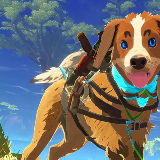 Image similar to australian shepherd with link in breath of the wild