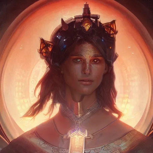 Image similar to portrait of a mystical knight, mystic, spiritual, strange, science fiction, intricate, headshot, highly detailed, digital painting, artstation, concept art, sharp focus, cinematic lighting, illustration, art by artgerm and greg rutkowski, alphonse mucha, cgsociety