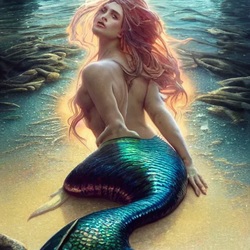Prompt: a mermaid stuck in an oil slick, ultra realistic, concept art, intricate details, highly detailed, photorealistic, octane render, 8 k, unreal engine. art by artgerm and greg rutkowski and magali villeneuve and alphonse mucha