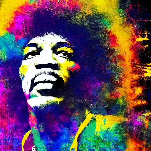 Image similar to jimi hendrix, artistic, abstract, colorful, 8 k, high detail,