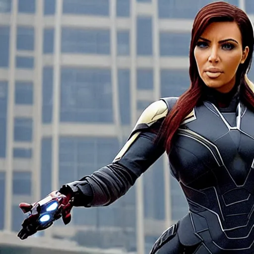 Image similar to A still of Kim Kardashian as Black Widow in Iron Man 2 (2010)