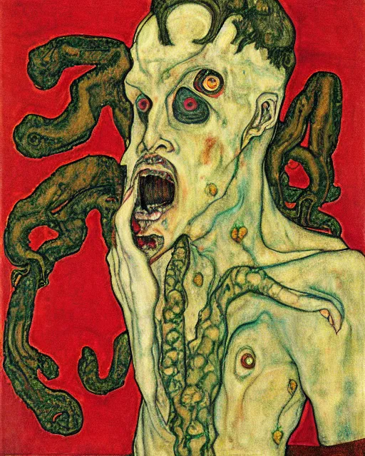 Prompt: portrait of cthulhu by egon schiele