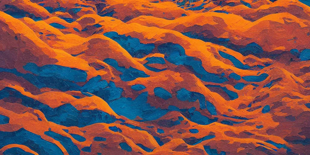 Image similar to abstract 3d landscape painting at noon by james jean and David Schnell painted in no mans sky style, redshift, octane