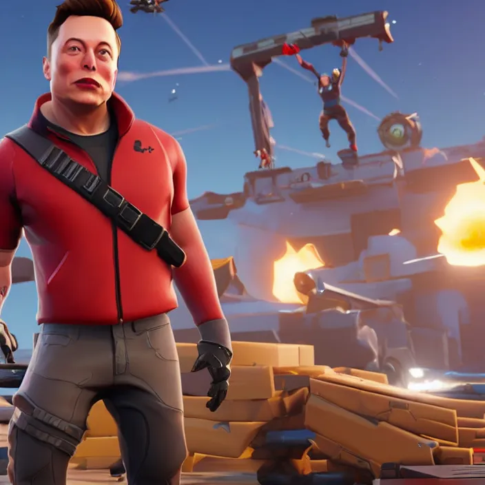 Prompt: a screenshot of elon musk in the video game fortnite. 3 d rendering, unreal engine, amazing likeness, very detailed, cartoon caricature