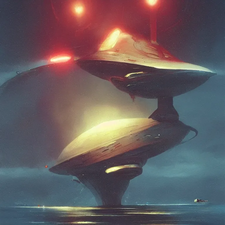 Image similar to nautilus spaceship dripping wet rising from the ocean, sci - fi concept art, by john harris, by simon stalenhag, by vincent di fate, stunning, award winning