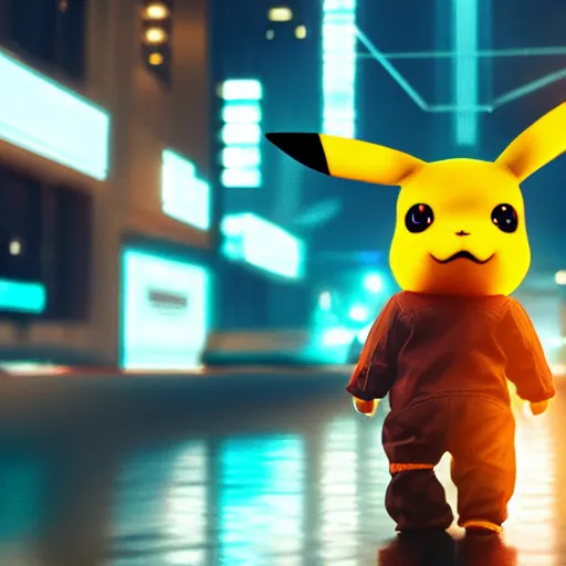 Prompt: cyberpunk pikachu, portrait full HD 8k, ultra realistic cinematic octane render, focus on shoulder to head