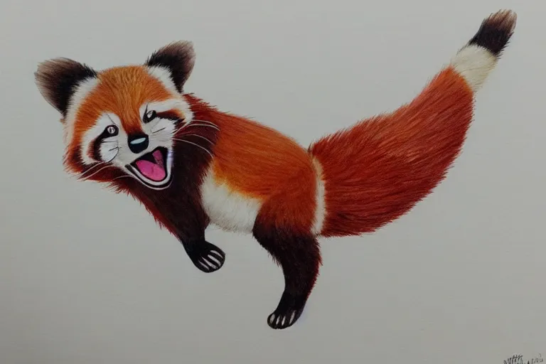 Image similar to cute cartoon drawing of a red panda waking up from bed yawning and stretching, character art, painting, trending on artstation