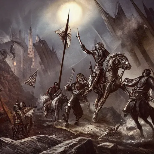 Image similar to the crusades, techno, vikings, kings, retro futurism, highly detailed, high quality, high resolution