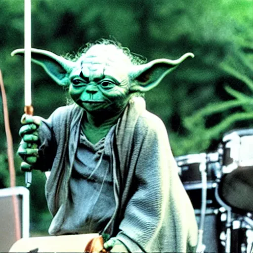 Image similar to yoda performing at woodstock