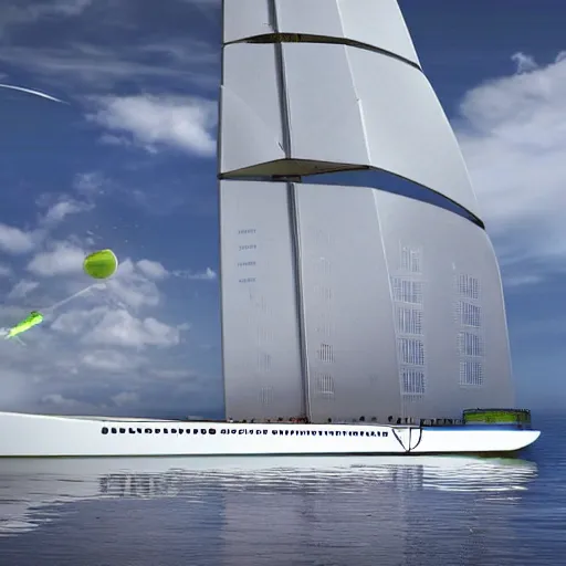Image similar to futuristic sailship with solar panels mid-journey with robot sailors