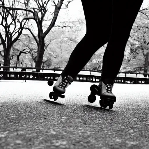 Prompt: a cat on roller skates strolling through central park, close-up shot, 33mm photograph