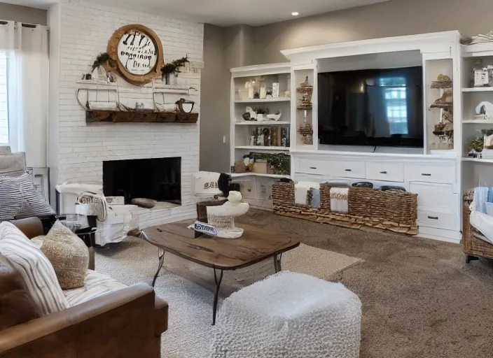 Prompt: remodeled family room by joanna gaines