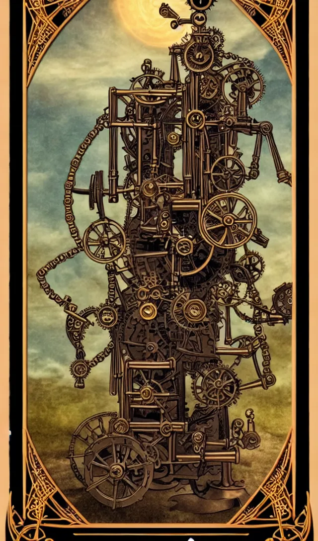 Image similar to tarot card of steampunk machine