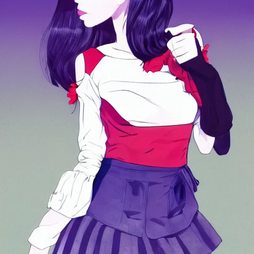 Image similar to girl, bare shoulders, detached sleeves, looking at viewer, open mouth, partially fingerless black gloves, background, red eyes, short hair, white hair, white shirt, white sleeves, wolf ears, by sophie anderson, vaporwave colors, lo - fi, concept art, smooth, detailed, toon shading, cel shading, animation, 4 k, hd