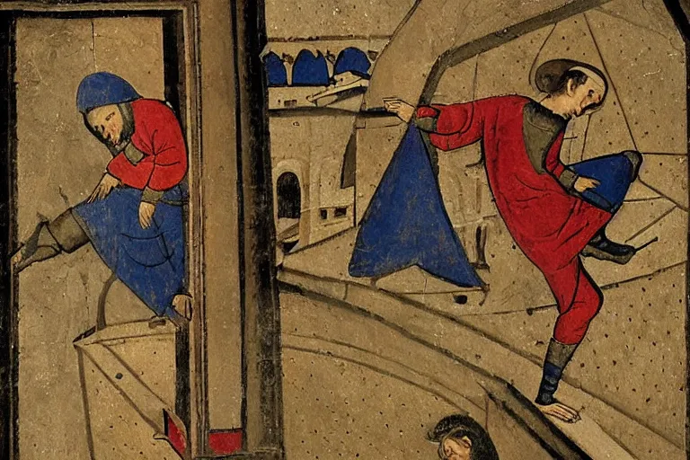 Image similar to tony hawk doing a kickflip, medieval art