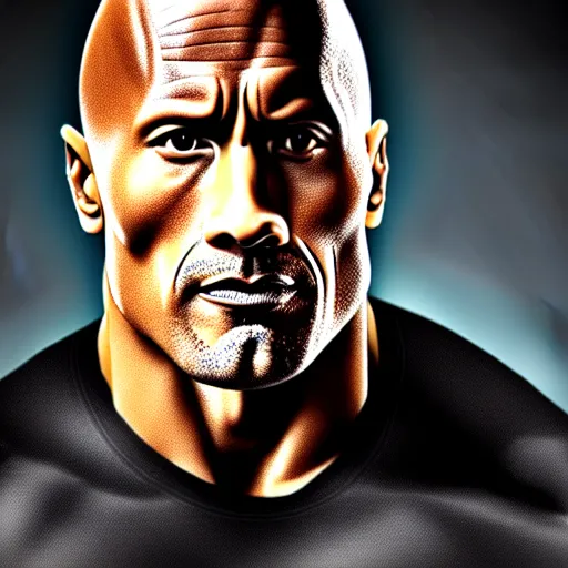 Prompt: A highly detailed photograph of cybernetic Dwayne Johnson