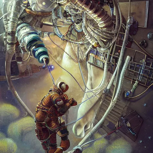 Prompt: astronaut below the horse, industrial sci - fi, by mandy jurgens, ernst haeckel, james jean