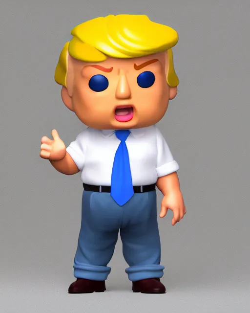 Image similar to full body 3 d render of baby chubby donald trump as a funko pop, studio lighting, white background, blender, trending on artstation, 8 k, highly detailed