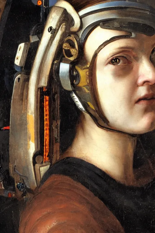 Image similar to a close - up portrait of a cyberpunk cyborg girl, by jan steen, rule of thirds