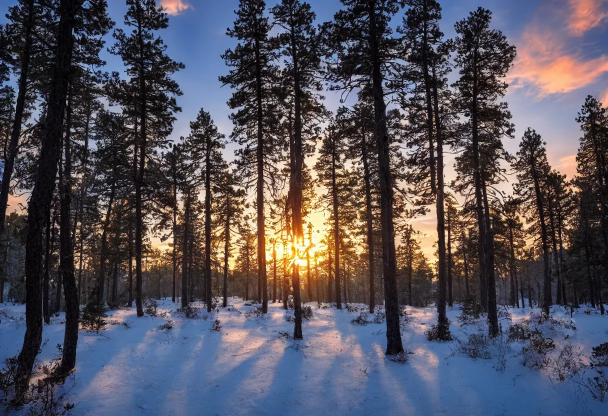 Image similar to pine _ forest _ cold _ river _ mysterious _ sunrise
