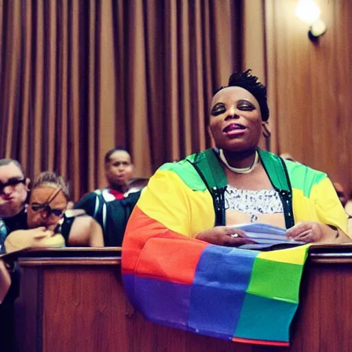 Image similar to “a photo of an LGBTQ activist judge at work”