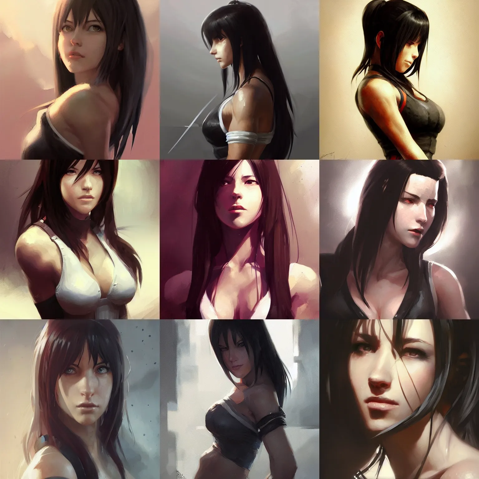 Prompt: “ portrait of tifa lockhart by greg rutkowski, young, attractive, highly detailed portrait, scifi, digital painting, artstation, concept art, smooth, sharp foccus ilustration, artstation hq ”