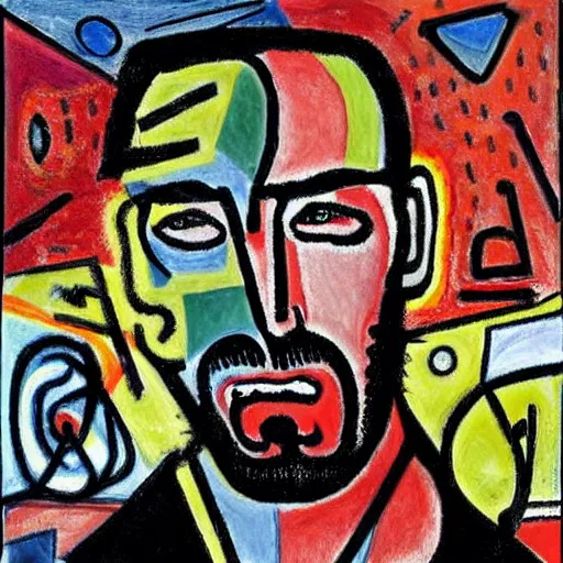 Prompt: portrait of keanu reeves in the style of roberto matta