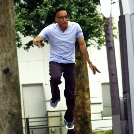 Image similar to gus fring doing parkour