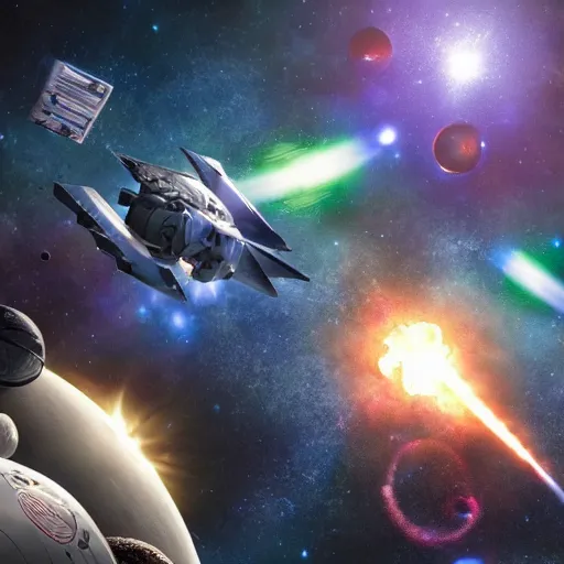 Prompt: photo of an epic scale space battle