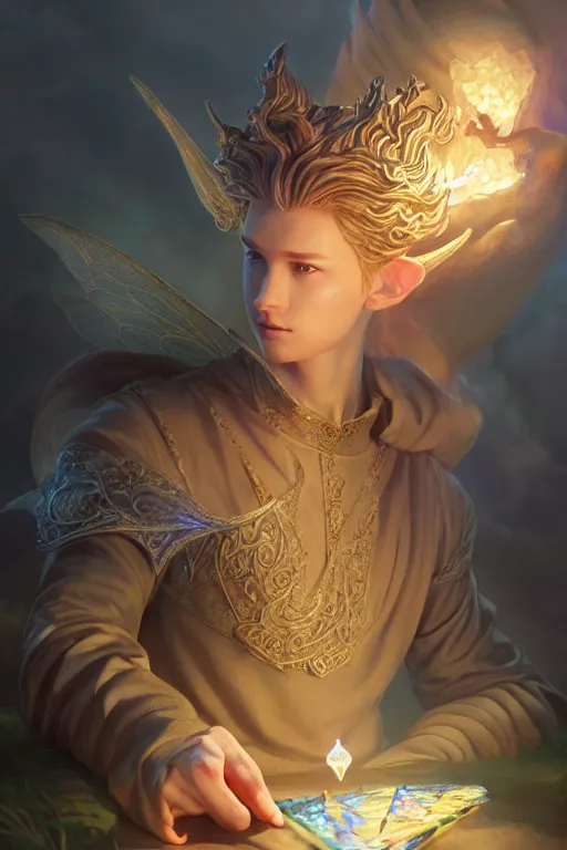 Image similar to legendary fairy prince wizard cast a spell, highly detailed, d & d, fantasy, highly detailed, digital painting, trending on artstation, concept art, sharp focus, illustration, global illumination, ray tracing, realistic shaded, art by artgerm and greg rutkowski and fuji choko and viktoria gavrilenko and hoang lap