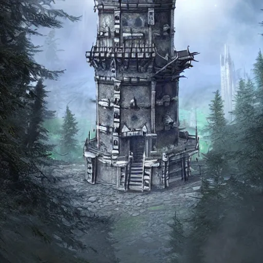 Prompt: Wizard's Tower, High Fantasy, Photorealistic, 3d realistic materials