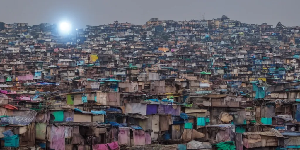 Image similar to UFO seen over Ajegunle slums of lagos, night time,