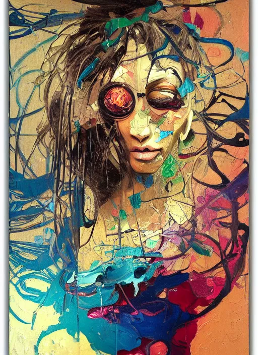 Prompt: abstract expressionism oil painting intertwined with a human head, spray paint texture, drips, impasto paint, 3 d graffiti texture, brushstrokes, abstract, highly detailed, hyperealistic fresh paint, harmonious, chaotic, colorfull, in the style of alphonse mucha