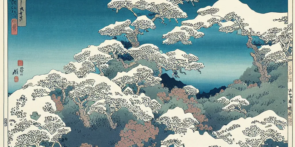 Image similar to beautiful idyllic poster illustration for a craggy snow valley national park, no trees, dragons in the sky, by hokusai