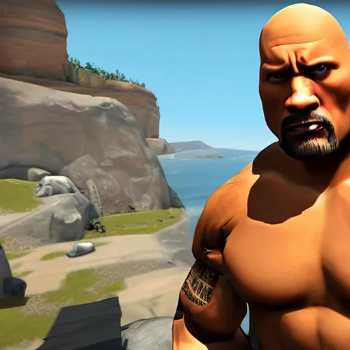 Image similar to Dwayne Johnson in Team Fortress 2, HD 4k game screenshot, Valve official announcement, new character