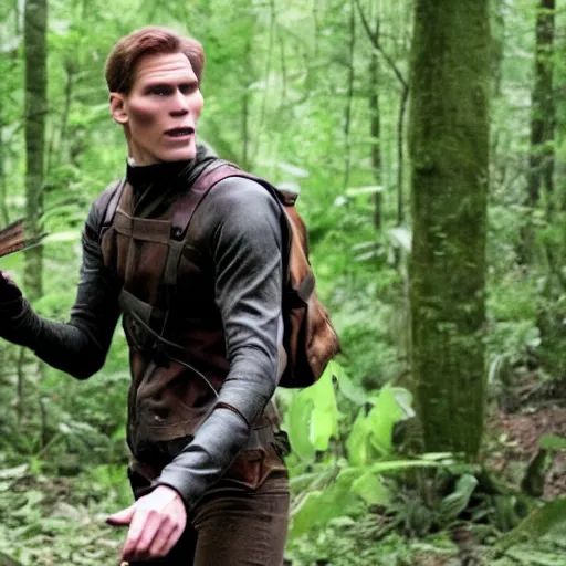 Image similar to Live Action Still of Jerma in The Hunger Games, real life, hyperrealistic, ultra realistic, realistic, highly detailed, epic, HD quality, 8k resolution, body and headshot, film still