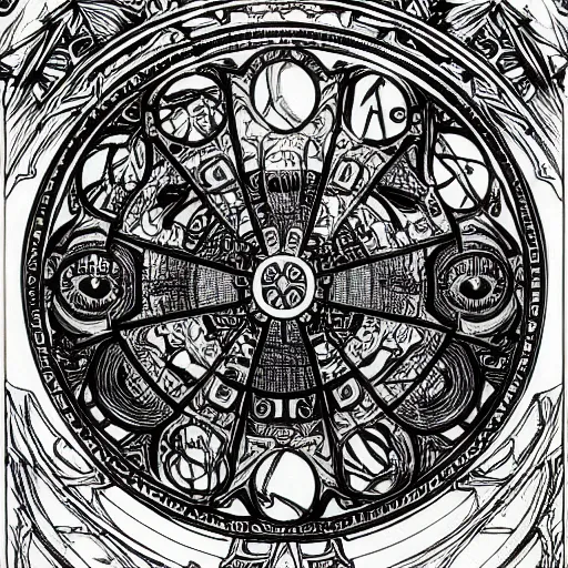 Image similar to highly detailed perspective magic sword drawing black and white goetic pen and ink manga panel by hiroya oku!! mucha sword concept art design still life