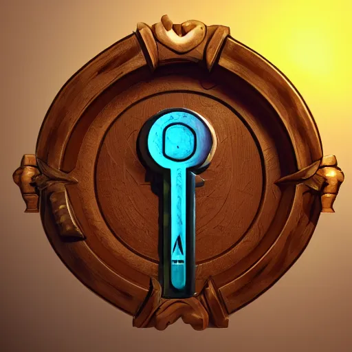 Prompt: a stylised old wooden colorful metal key, key is on the center of image, rpg game inventory item, rim light, outer glow, on the white background, high poly vray, stylised textures, trending on artstation