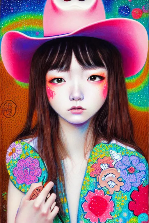 Prompt: girl wearing a cowboy hat, style of yoshii chie and hikari shimoda, highly detailed