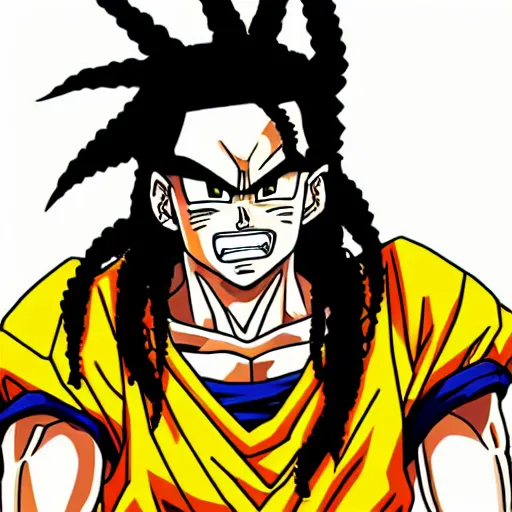 Image similar to denzel curry drawn in the style of dragon ball z, highly detailed, shading